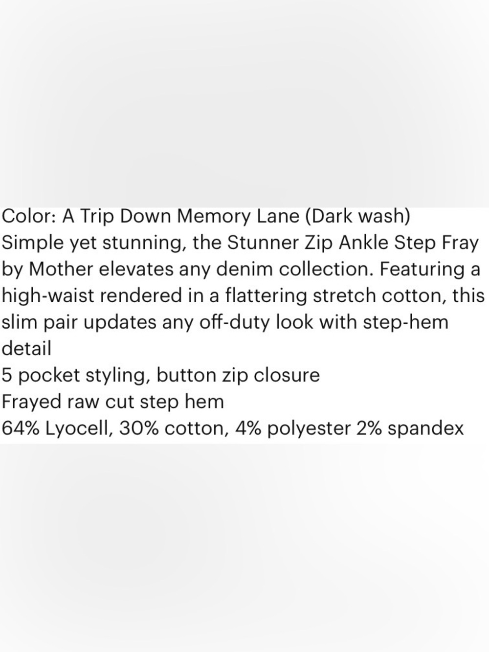 MOTHER Stunner Ankle Step Fray Jeans 28 Dark A Trip Down Memory Lane Slim Crop - Picture 15 of 15